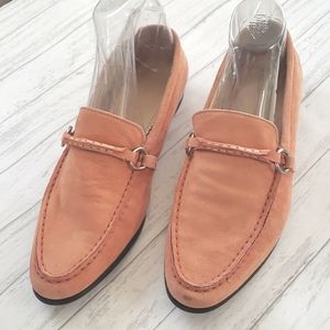 LANDS' END SALMON SUEDE LOAFERS, Size 7 1/2